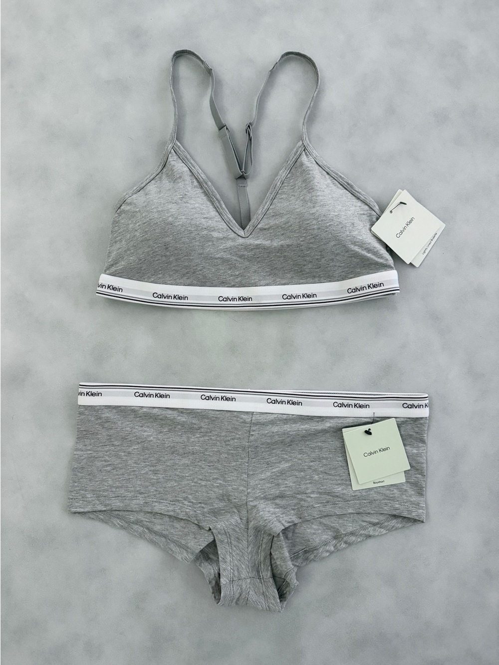 Calvin Klein Women's Grey Bralette (M) & Boyshort Set (L)